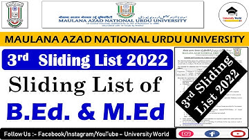 Manuu 3rd Sliding List of B.Ed & M.Ed 2022 || Manuu Admission 2022-23 || @UniversityWorld