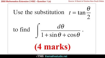 2000 Maths Extension 2 HSC Q1e Integrate dθ/(1+sinθ+cosθ) using substitution t=tan(θ/2) & t-formulae