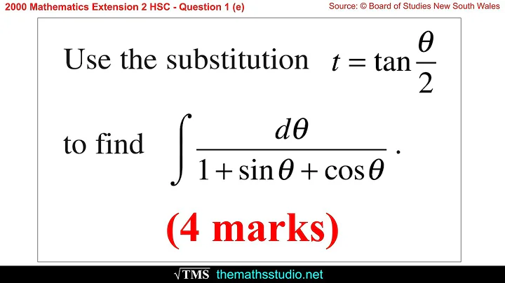 2000 Maths Extension 2 HSC Q1e Integrate dθ/(1+sinθ+cosθ) using substitution t=tan(θ/2) & t-formulae