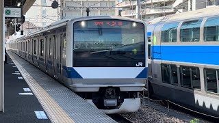 E531系0番台ｶﾂK422編成が回送電車として勝田駅4番線に到着停車する動画（2024.5.4）