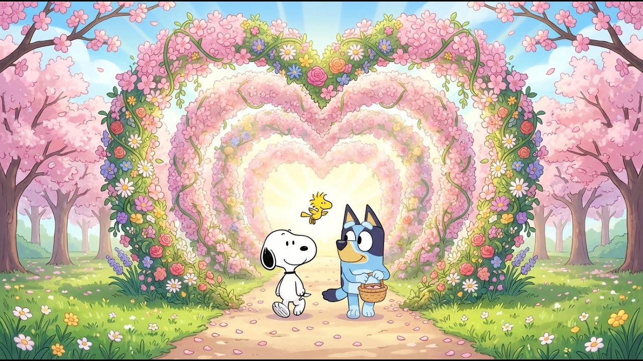 Snoopy & Bluey Blossom Heart Garden 🌸 Calm Jazz Lofi Study for Focus & Relax 💖 Peaceful Spring Mood
