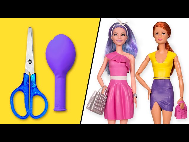 👗 DIY Barbie Dresses with Balloons Easy No Sew Clothes for Barbies || BARBIE DOLL HACKS