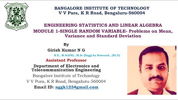 SINGLLE RANDOM VARIABLE PART 3- MODULE 1- ENGINEERING STATISTICS AND LINEAR ALGEBRA
