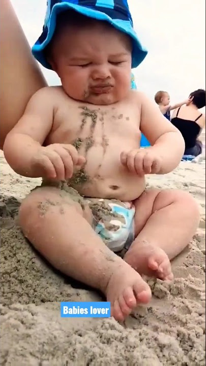 Funny baby reaction on the beach || #shorts