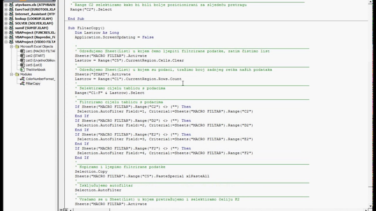 Excel napredni filter