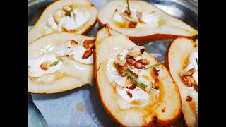 Pear baked with Camembert cheese