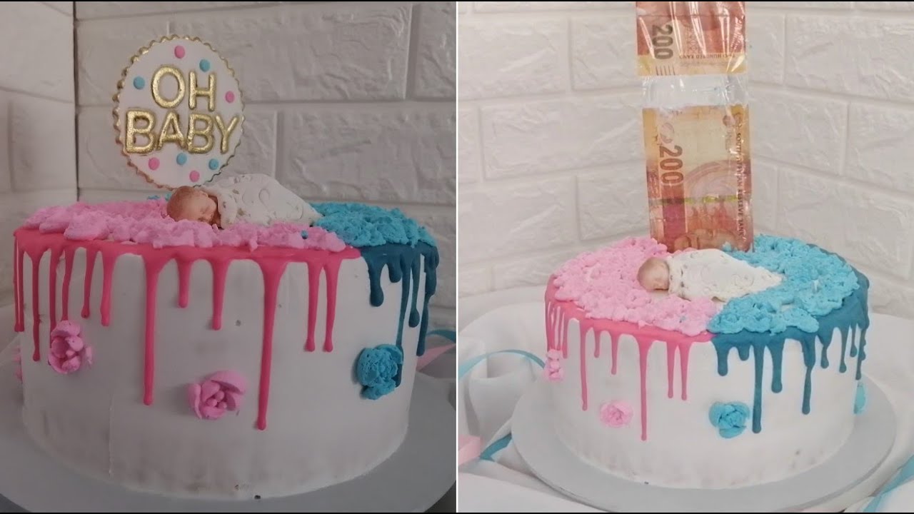 Oh Baby Baby Shower cake | Whipped cream cake decorating |Surprise ...