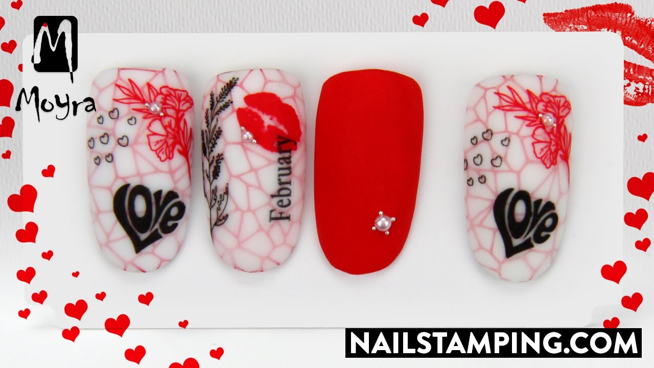 👄💖Layered stamping nail art for Valentine's Day (nailstamping.com)