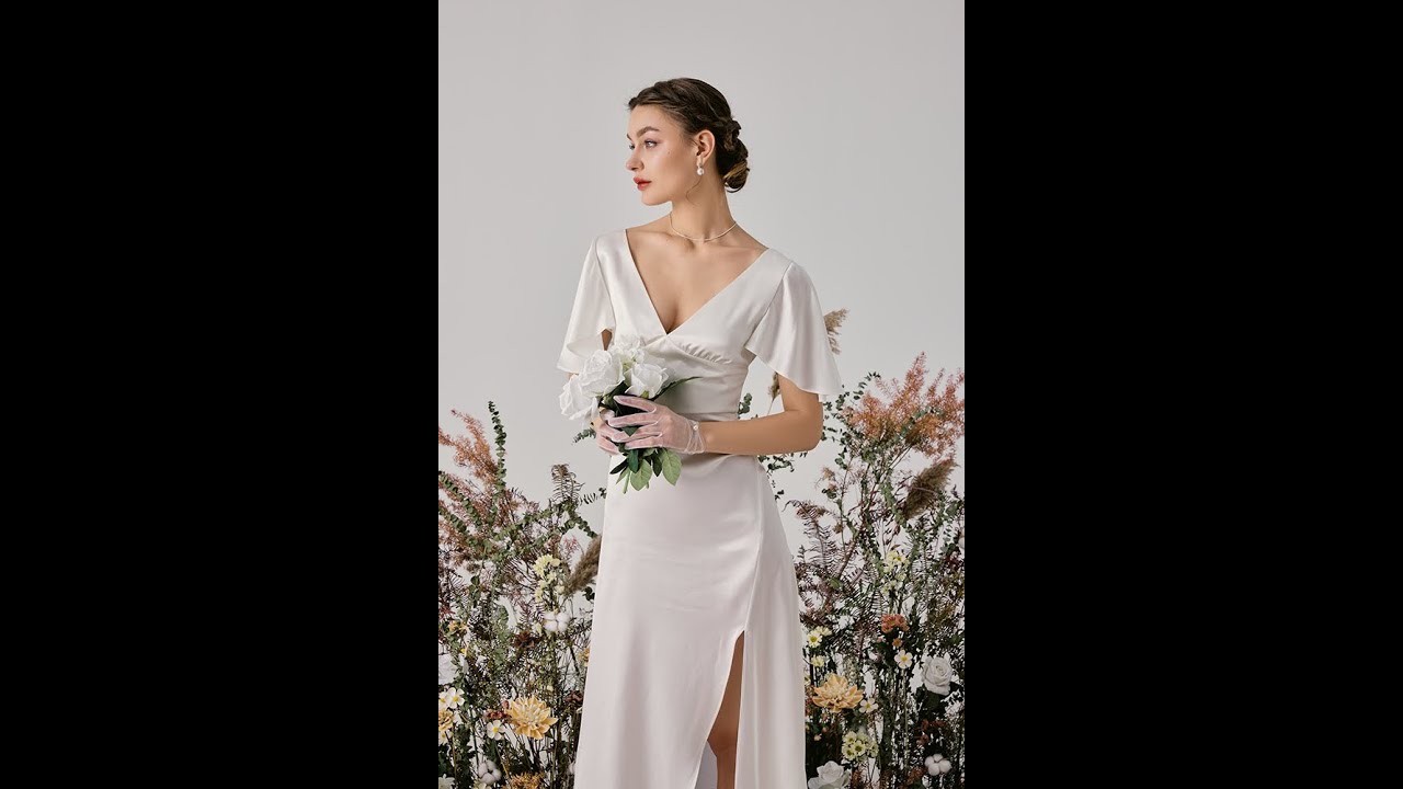 Ruffled V Neck Silk Maxi Dress