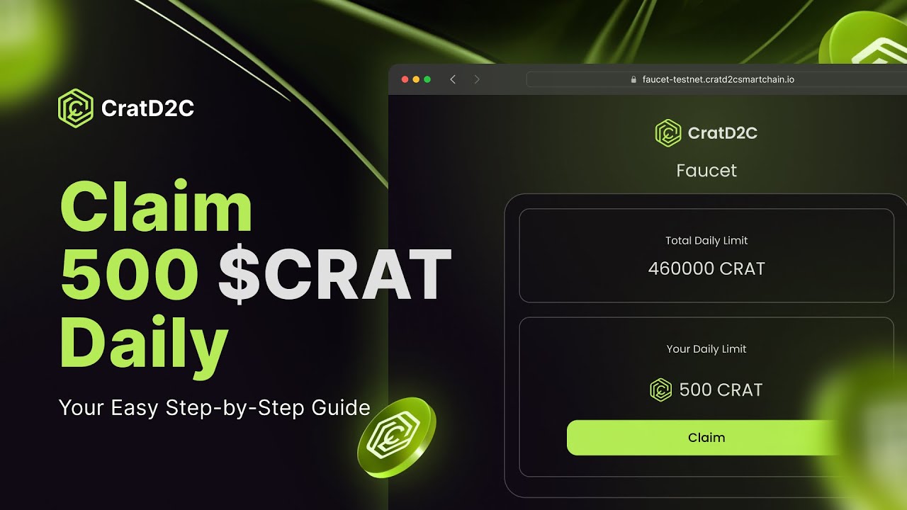 How to Claim FREE 500 $CRAT Coins Daily on CratD2C! 💰🚀