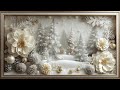 Elegant Winter Floral Framed TV Art | Luxury White &amp; Gold Christmas Ambient Display for Home Decor