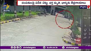 A Big Tree Fall On Couple | Husband Died | ఆస్పత్రి వద్ద దంపతులపై పడిన చెట్టు, భర్త మృతి