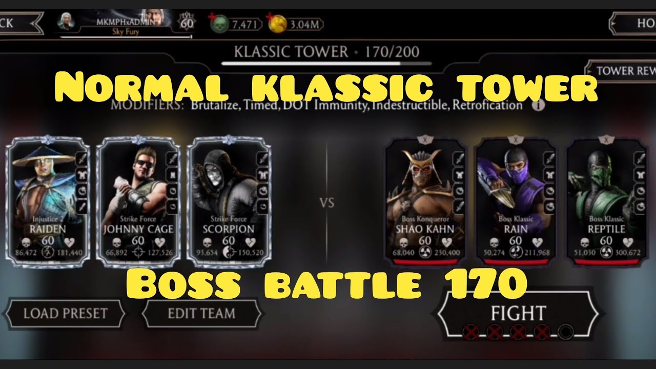 NORMAL KLASSIC TOWER BOSS BATTLE 170 GAMEPLAY + REWARD I MK Mobile