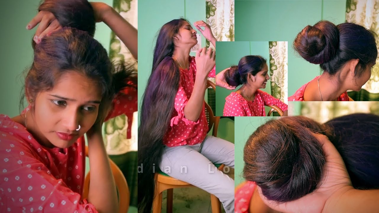 Rapunzel Ankita Bun Play | Colors in Longhair Bun Squeezed and pulled | Exclusive Hairplay