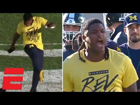 Michigan's Devin Bush ruins Michigan State logo after pregame scuffle | College Football