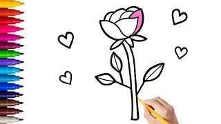 How to Draw a Rose Step by Step for Kids | Easy Drawing and Coloring