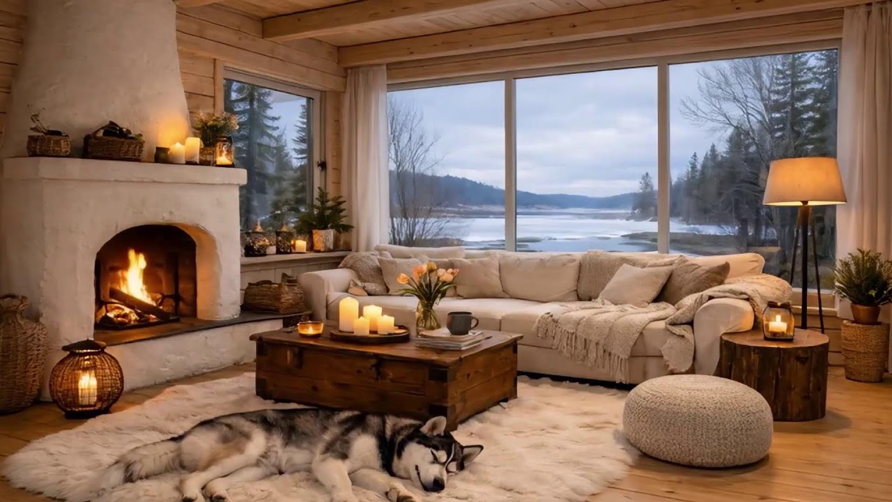 Cozy Winter Cabin ❄️ Relaxing Piano & Warm Fireplace with Snowy Forest View for Sleep & Study