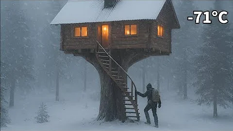 Winter Camping in Snow Storm with Survival Shelter & Bushcraft Cot.