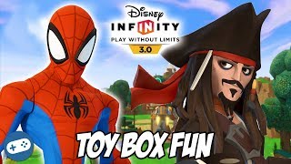 Disney Infinity 3.0 Spiderman and Captain Jack Sparrow Toy Box Fun with Owen and Liam in one of our new Toy Box builds. We 