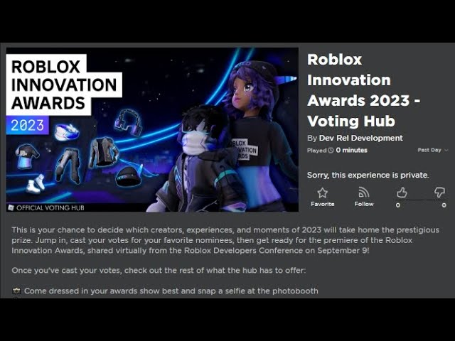 You can now vote in the Roblox Innovation Awards 2023