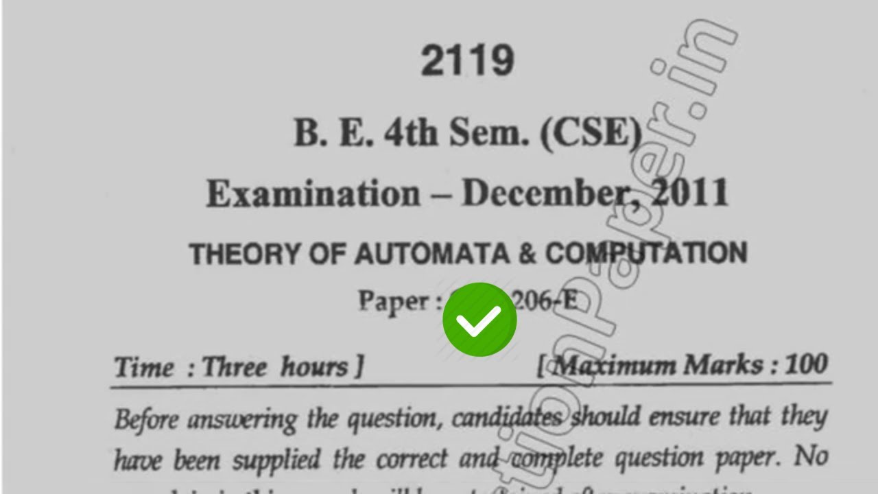 2011 Mdu BTech CSE 4th Sem Theory of Automata  Computational Question Paper