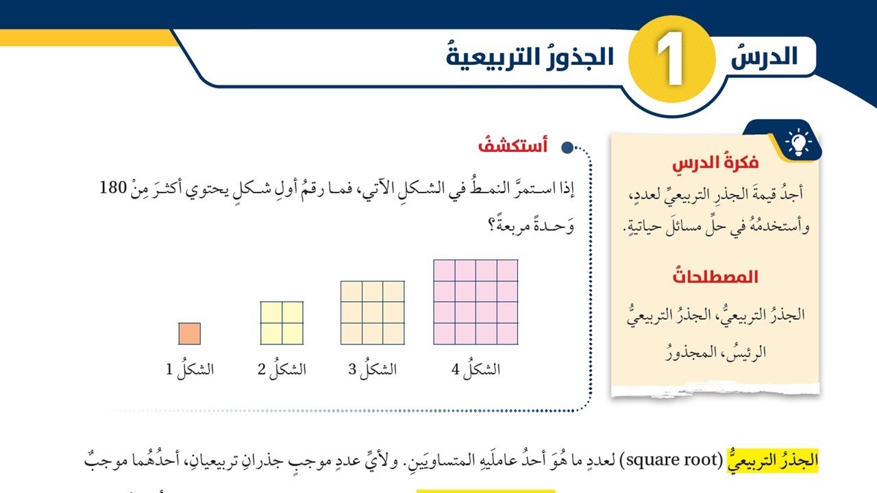 الجذور التربيعية - الصف الثامن
