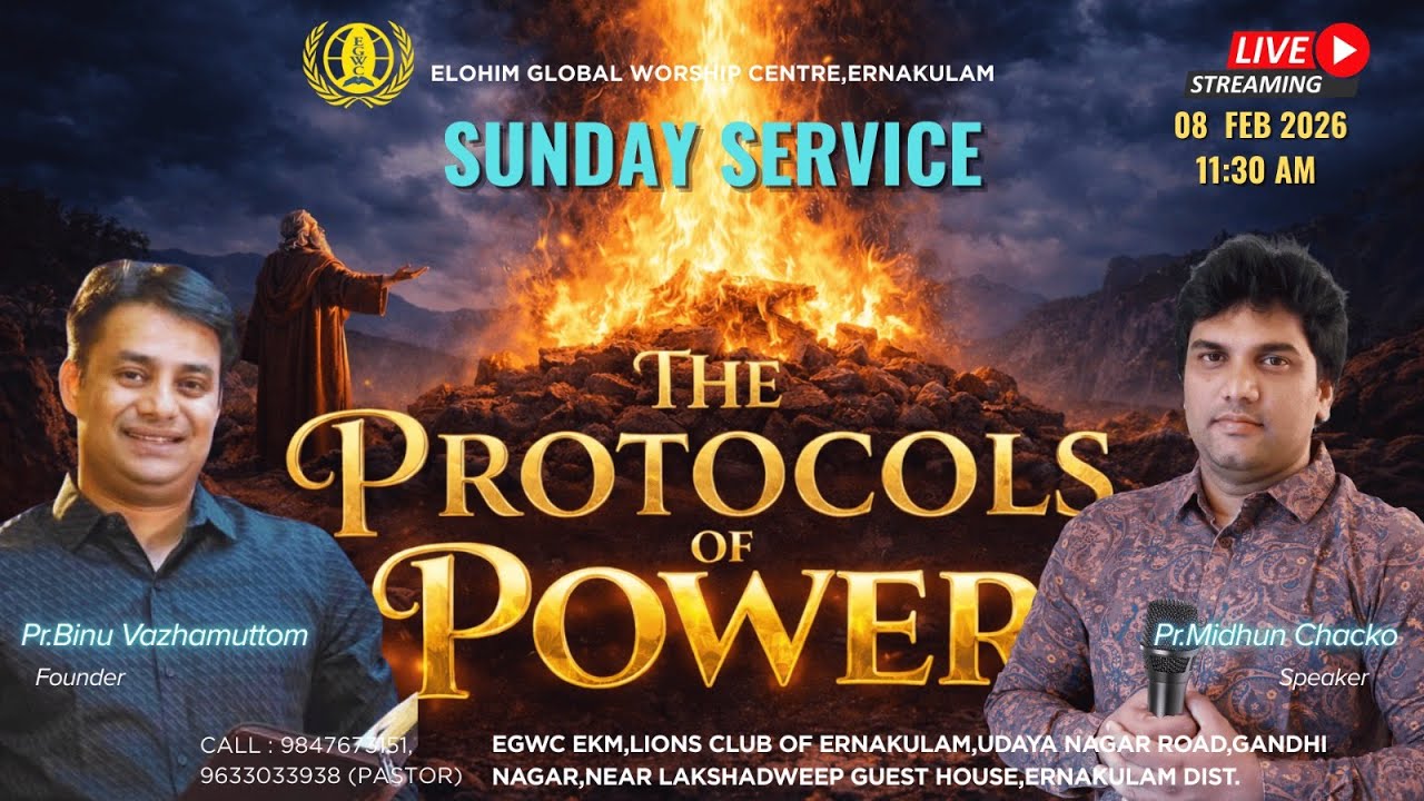 LIVE SUNDAY SERVICE|08 FEB 2026|THE PROTOCOLS OF POWER|PROPHET MIDHUN CHACKO