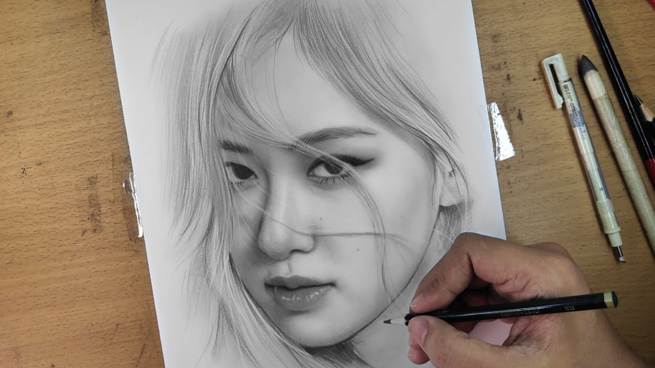 Realistic Portrait Drawing | ROSE BLACKPINK | with Graphite Pencil ...