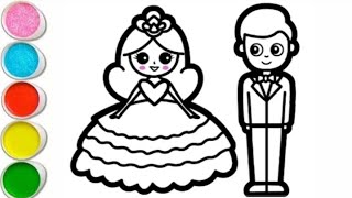 Cute Bride 👰 and groom 🤵 drawing, painting for kids and toddlers.