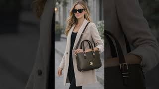 MutluHan Faux Leather Satchel Tote Bag Structured Top Handle Zip Top Design Olive Brown  #fashion