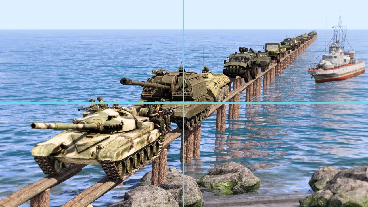 Russian Battalion Crossing Emergency Wooden Bridge Neutralized by Missile