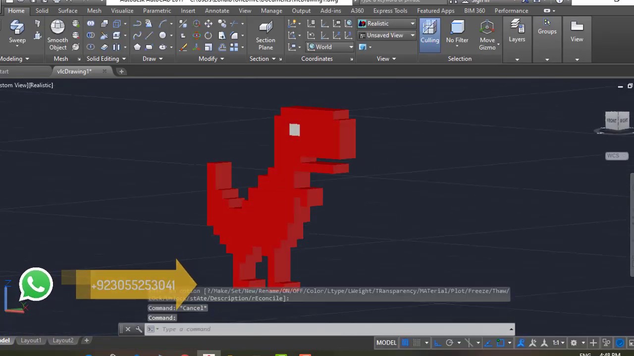 Google Dinosaur Game in 3D, AutoCAD 3D Modeling - Qasim Danish