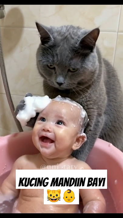 Kucing mandiin bayi 🐱👶 #cutecat #miawmiaw #miaw #cat #kucing #cute #baby #cutebaby #funny