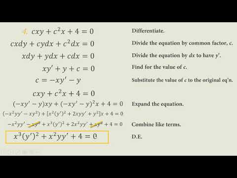 Differential Equation Course Elimination Of Arbitrary Constants Topic 2 Youtube