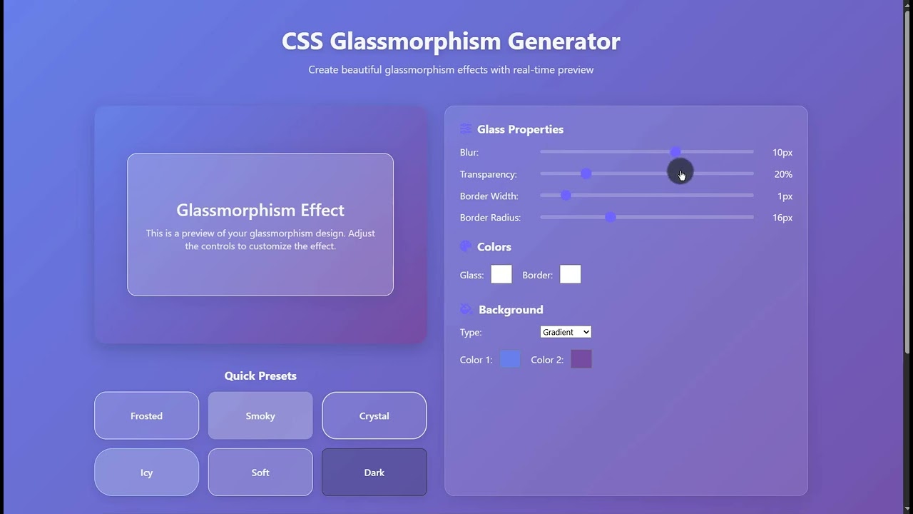 CSS Glassmorphism Generator Using HTML, CSS and JavaScript with Source Code