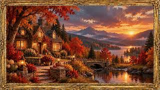 Moody Autumn Sunset Cottage 🍂 TV Art No Music | 4K Vintage Gold Frame screenshot 4