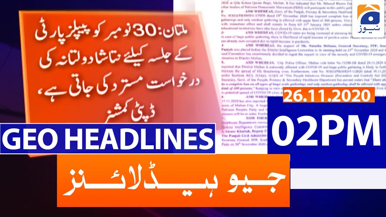 Geo Headlines 02 PM | 26th November 2020