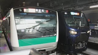 羽沢横浜国大駅　埼京線E233系発車・相鉄12000系到着～発車