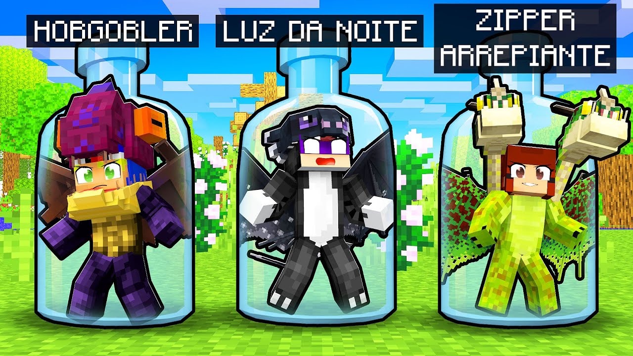 PRESO em UMA GARRAFA como DRAGÕES no Minecraft!! (Luz da Noite,Zipper Arrepiante,Hobgobler)