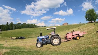 Round 1 of Baling! 4 Tractors, 2 rakes, 2 balers