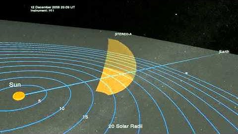 3D visualization of an Earth-directed coronal mass ejection (CME).