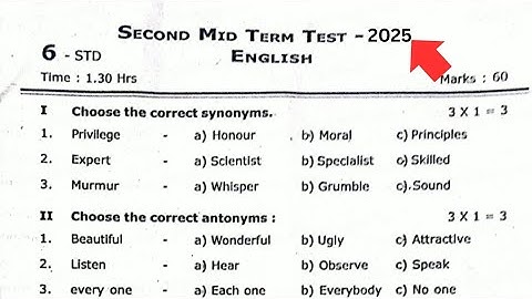 6th English 2nd Mid Term Question paper 2025 | 6th English Second Mid Term Question paper 2025