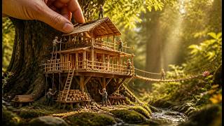 🌳 Miniature DIY Treehouse Construction Timelapse|Building a Tiny Forest Treehouse from Scratch in 8K