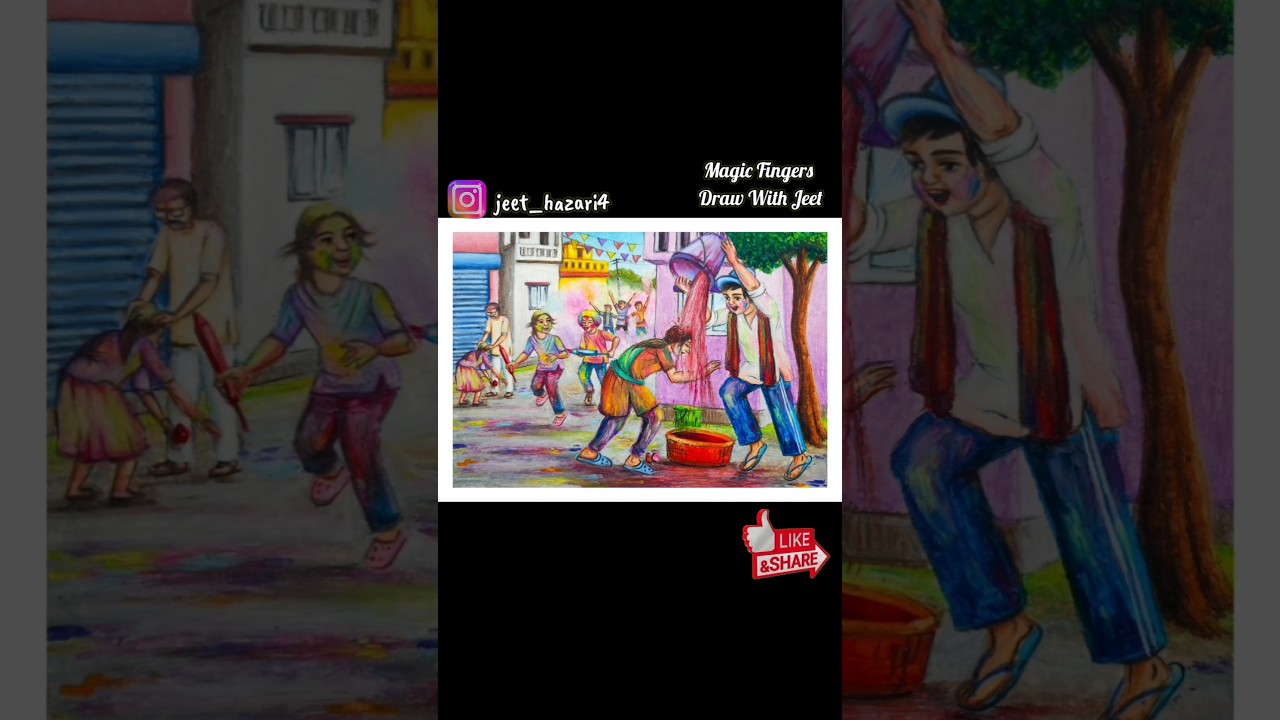 Holi Drawing | Holi Festival Drawing | Holi Scenery Drawing | Vasant Utsav Drawing | Oil Pastels