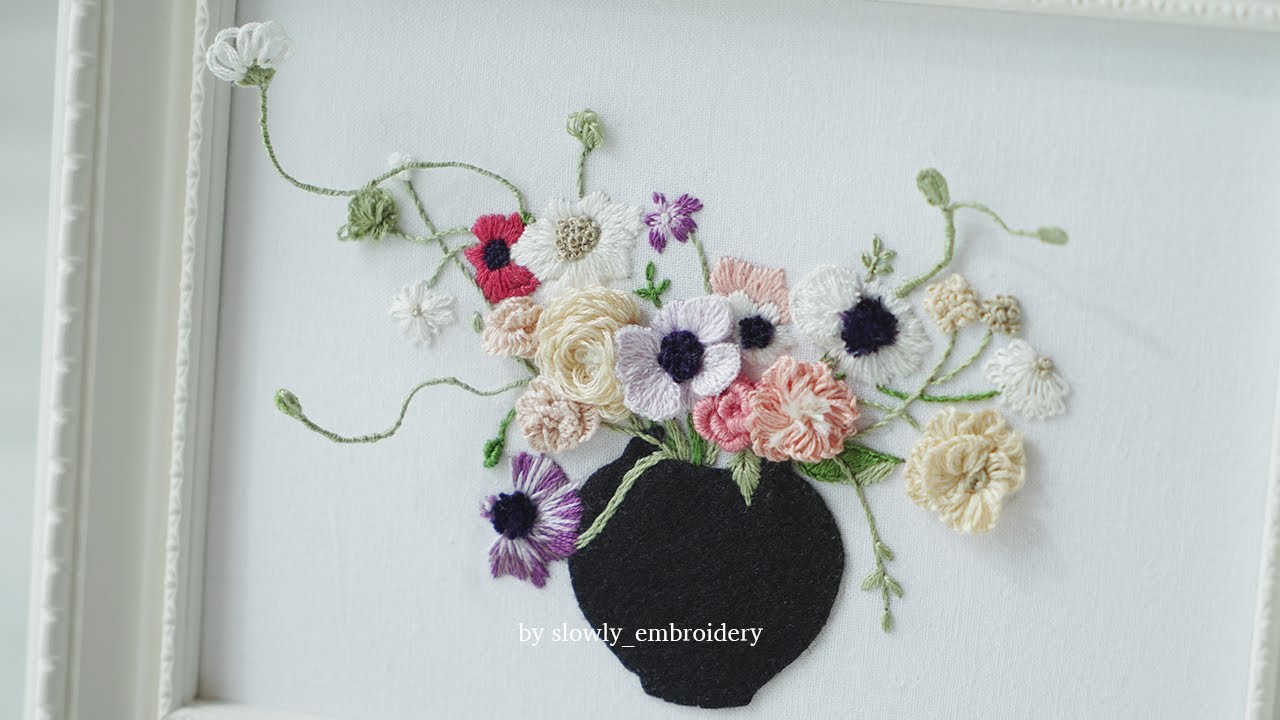 자수로 꽃꽂이 하기 1편 💐 Hand Embroidery flower arrangement Part 1 | ASMR