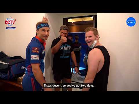Marcus Stoinis and Steve Smith meet Tom Curran after quarantine