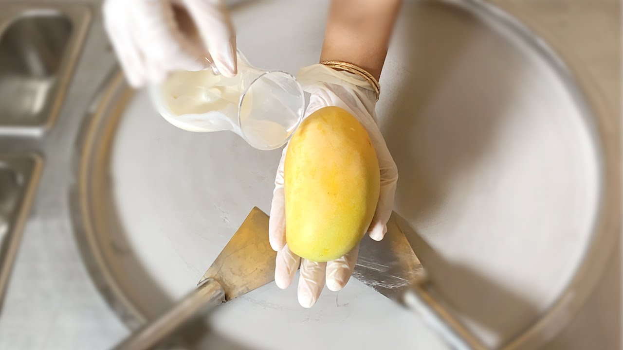 ASMR - Mango Ice Cream Rolls | |oddly satisfying fast ASMR with intense Sounds