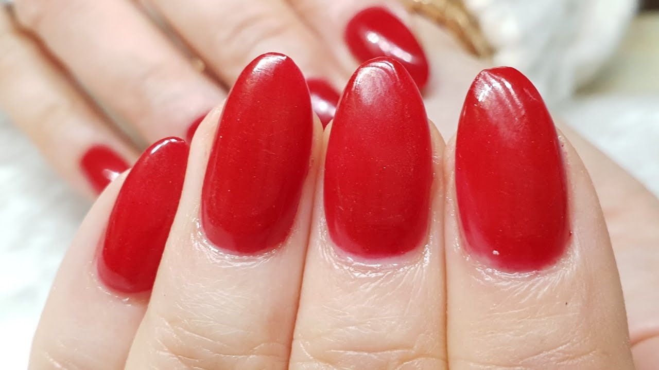 Red Acrylic Overlays Square To Almond Nails Youtube