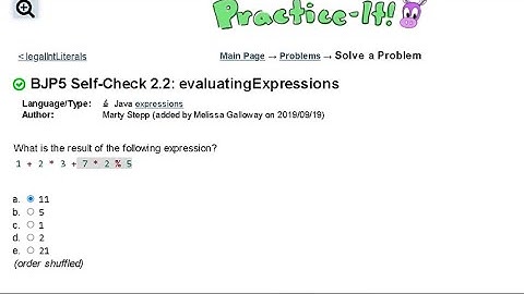 Java Practice-it | Primitive Data and Definite Loops | Self-Check: 2.2 evaluatingExpressions