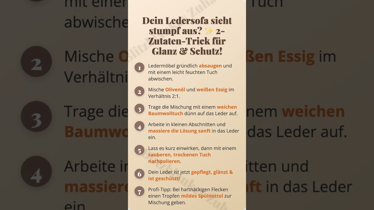 Dein Ledersofa sieht stumpf aus? ✨ 2-Zutaten-Trick für Glanz & Schutz!...